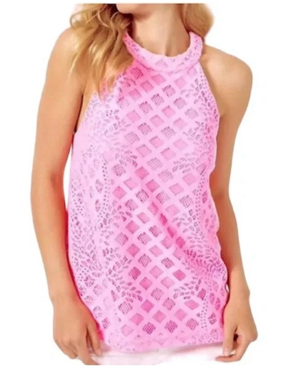 Lilly Pulitzer Rayanne top in Pelican Pink Geo Lace